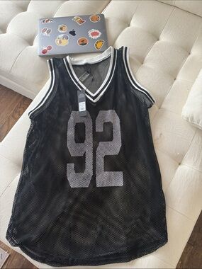 Fashion Nova Black Mesh Jersey Tank with White '92'🔥🔥🔥🔥